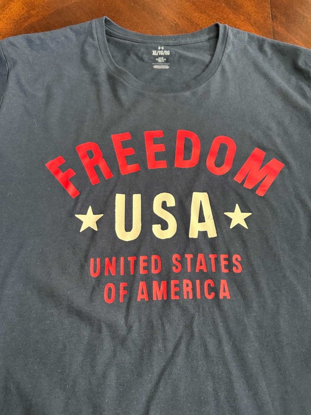 Under Armour Freedom USA Flag Navy Blue America Graphic Tee Loose XL